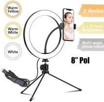 Ring Light Iluminador 8” Polegadas com Tripé Pequeno de Mesa e Suporte para Celular (Luz Branca)