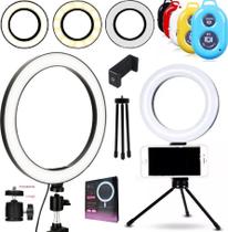 Ring Light Iluminador Led Flash Anel Suporte Celular Universal Makeup Tripé de Mesa + Controle Bluetooth Gravação Vídeo