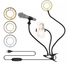 Ring Light Iluminador Led Portátil 3 Em 1 Microfone Usb Make