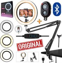 Ring Light Iluminador Profissional Luz Led Suporte Mesa Braço Articulado Garra Makeup Celular Gravação Vídeo Blogueiro