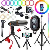 Ring Light Iluminador Rgb Colorido Luz Led Make Profissional Hinglight Completo Tripé 2 Metros Suporte Celular Universal