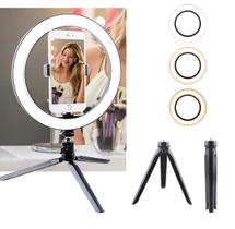 Ring Light Iluminador Selfie Makeup + Tripé De Mesa Luz Led 6 polegadas
