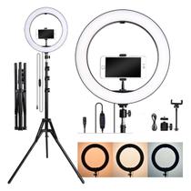 Ring Light Kit Iluminador Led 10 Polegada 26cm Tripé 2,10m Profissional Foto Celular Maquiagem Estudio