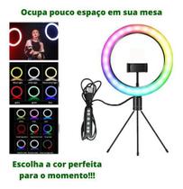 Ring Light kit Youtuber 8 pol + Tripé Suporte Câmera Rgb cores - ZEM