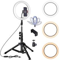 Ring Light Led 10 Pol 26 Cm Com Tripé 160cm Suporte Celular