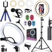 Ring Light Led 26cm com Tripé 2 metros Microfone Lapela Celular Gravação Vídeo Filmagem