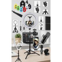 Ring Light LED 26cm + Tripé 2.1m + Microfone Wireless