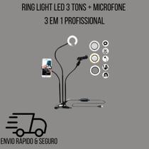 Ring Light LED 3 Tons + Microfone 3 em 1 Profissional