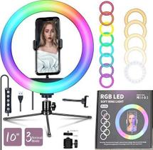 Ring Light Led Completo Iluminador Portátil Rgb Colorido + Branco Quente Frio + Suporte Celular Foto Vídeo Profissional