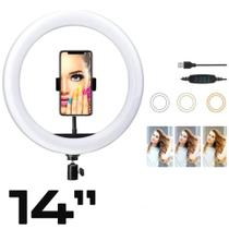 Ring Light Led Iluminador 14 Polegadas com Suporte Celular Fonte 48w