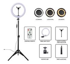 Ring Light Led Iluminador 30Cm Completo Tripé Control Remoto