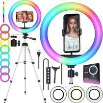 Ring Light Led Luz Iluminador Rgb Colorido Tirar Foto Gravações de Vídeos Celular Tripé Pedestal Profissional Universal