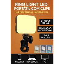 Ring Light LED Portátil Holofote com Clipe Luz para Celular Notebook e PC 3 Tonalidades Ring Light LED Portátil Holofote com Clipe Luz para Celular Notebook e PC 3 Tonalidades