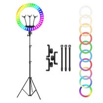 Ring Light LED RGB 45cm com Suporte para Celular e Tripé Iluminação 1,90 metros