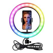 Ring Light LED RGB Iluminador 26cm com Suporte para Celular - RL-10" RGB