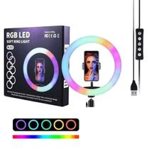 Ring Light LED RGB Iluminador Soft 33cm com Suporte para Celular e Controle - MJ33 Ring Light LED RGB Iluminador Soft 33cm com Suporte para Celular e Controle - MJ33