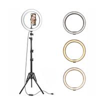 Ring Light Led Usb Com Tripé E Suporte 3 Tonalidades - 26 Cm