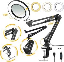 Ring Light Luminária De Mesa Suporte Articulado Luz Anel Led Abajur Leitura Livro Escritório Quarto Grampo Garra Bancada