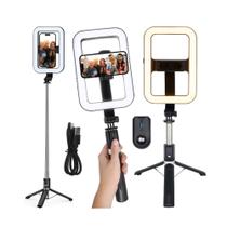 Ring Light Luminária Led Pau de Selfie Com Tripé Até 1,38 M e Suporte De Celular Controle Wireless Ring Light Luminária Led Pau de Selfie Com Tripé Até 1,38 M e Suporte De Celular Controle Wireless
