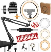 Ring Light Luz Anel Led Iluminador + Suporte Pedestal Mesa Braço Articulado Webcam Vídeo Conferência Reunião Home Office
