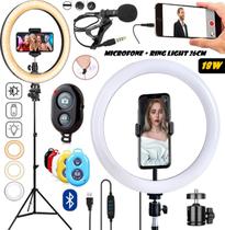 Ring Light Luz Iluminação Anel Led 26cm Tripé 2,10m Grande Vídeo Youtuber Suporte Celular Profissional Hinglight 3 Cores