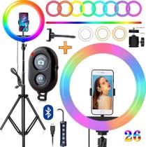 Ring Light Luz Led Anel Iluminador Rgb Colorido Hing 10 Polegadas Tripé 2m Suporte Celular Portátil Makeup Selfie Vídeo