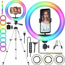 Ring Light Luz Led Iluminador Rgb Colorido + Branco Frio Branco Quente Misto Foto Makeup Tirar Foto Vídeo Celular Tripé