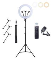 Ring Light Profissional 14” com Tripé 2,10m Suporte 3 Celulares Luz LED Regulável USB - Genérico