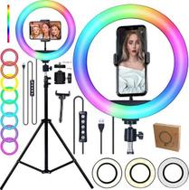 Ring Light Profissional Anel de Led Luz Iluminador Rgb Colorido Hing Light 26cm 10 Polegadas Universal Celular + Tripé