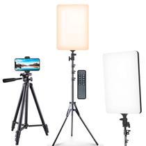 Ring Light Profissional Iluminador Retangular 19" + Tripé Celular e Maquina Fotográfica 1,3m