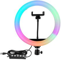 Ring Light rgb Colorido 26cm Universal + Tripé 2,10m - Soft ring