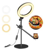 Ring Light Tripé Ajustável Suporte De Celular Com Luz Led Cor:Preto