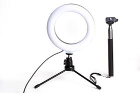 Ring Light Usb De 6 Bicolor Com Tripé 13Cm E Pau De Selfie