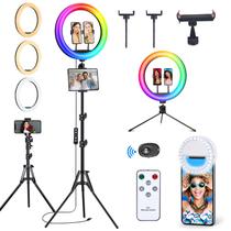 Ring Light Vlogging 13 Polegadas com Suporte de 63cm e 3 Suportes para Telefone - RGB