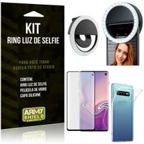 Ring Luz de Selfie Samsung Galaxy S10 Flash Ring + Capa Silicone + Película Vidro - Armyshield