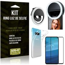 Ring Luz de Selfie Samsung Galaxy S10e Flash Ring + Capa Silicone + Película Vidro - Armyshield