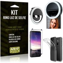 Ring Luz de Selfie Samsung Galaxy S9 Plus Flash Ring + Capa Silicone + Película Vidro - Armyshield
