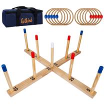 Ring Toss Game GOTHINK 76 cm, madeira, 9 pólos, bolsa de 10 anéis Ring Toss Game GOTHINK 76 cm, madeira, 9 pólos, bolsa de 10 anéis