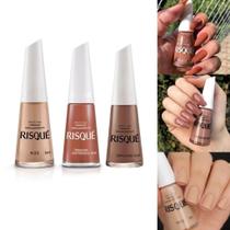 Risque Levíssima Esmaltes Tons Nudes Marrom Terracota Kit 4 cores Hipoalergênico 8ml Risque Levíssima Esmaltes Tons Nudes Marrom Terracota Kit 4 cores Hipoalergênico 8ml