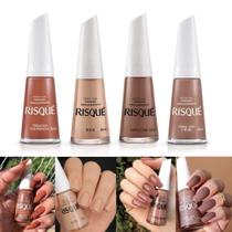 Risque Levíssima Esmaltes Tons Nudes Marrom Terracota Kit 4 cores Hipoalergênico 8ml Risque Levíssima Esmaltes Tons Nudes Marrom Terracota Kit 4 cores Hipoalergênico 8ml