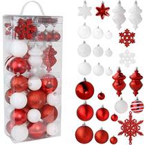 RN'D Christmas Snowflake Ball Ornaments - Natal Pendurado floco de Neve e Ball Ornament Assortment Set with Hooks - 76 Ornamentos e Ganchos (Vermelho e Branco) - R N' D Toys