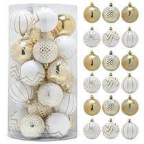 RN'D Enfeites de Bola Decorativos de Natal - Bola de Natal Branca e Dourada Ornamento de Árvore Suspensa Conjunto de Desenhos Variados - Conjunto de 30 Peças