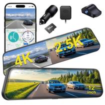 Roadwitness Câmera de painel espelho retrovisor 12" 4K+2,5K com GPS e WiFi Roadwitness Câmera de painel espelho retrovisor 12" 4K+2,5K com GPS e WiFi