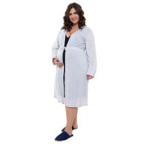 Robe Avulso Plus Size Gestante Manga Longa Cinza com Cordão Linda Gestante Robe Avulso Plus Size Gestante Manga Longa Cinza com Cordão Linda Gestante