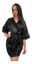 Robe Cetim Com Renda Elastano Roby Roupão Tamanho Único Robe Cetim Com Renda Elastano Roby Roupão Tamanho Único