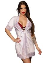 Robe Curto Cetim Detalhes em Renda Fitas para Laço