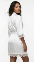 Robe de Cetim Branco com Renda Sofisticado para Presente