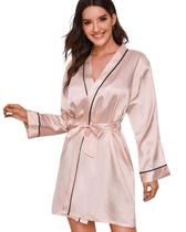 Robe de Cetim com Elastano Com Mangas Longas Premium - Rosa