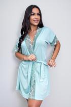 Robe de Luxo Microfibra Com Renda Hobby Roupão Roupa de Dormir com Cinto Lingerie Sexy para Noite Especial Manga Curta
