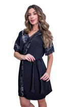 Robe de Luxo Microfibra Renda Hobby Roupão Dormir com Cinto Lingerie Sexy Noite Especial Manga Curta Robe de Luxo Microfibra Renda Hobby Roupão Dormir com Cinto Lingerie Sexy Noite Especial Manga Curta